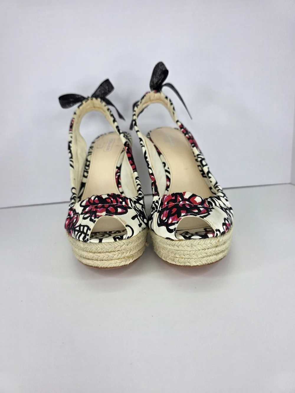 Coach Women's Maritza Wedge Espadrilles Multicolor Floral Bow Tye Back Size 9.5B